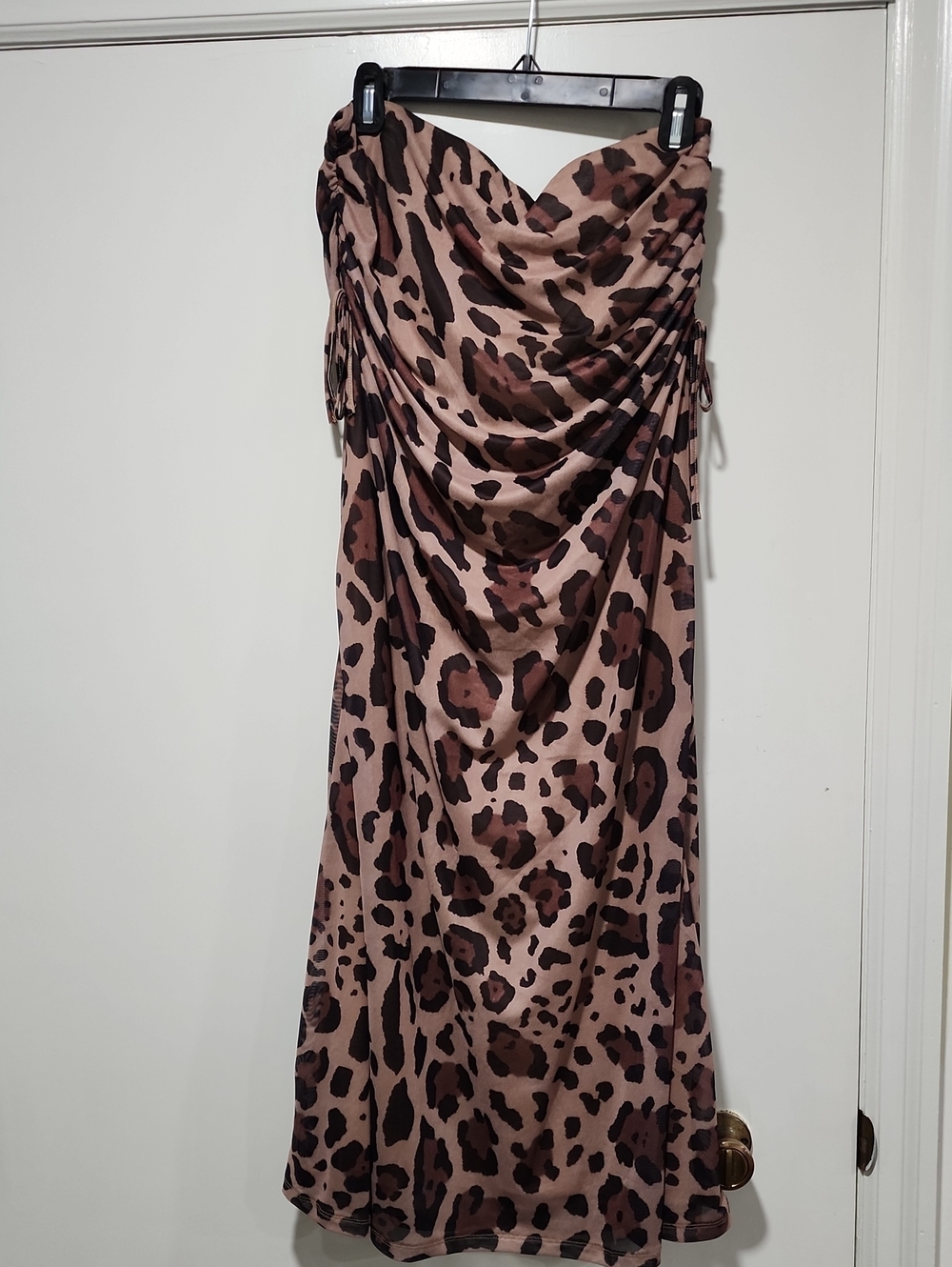SHEIN Strapless Leopard-Print Midi Dress in Brown and Black